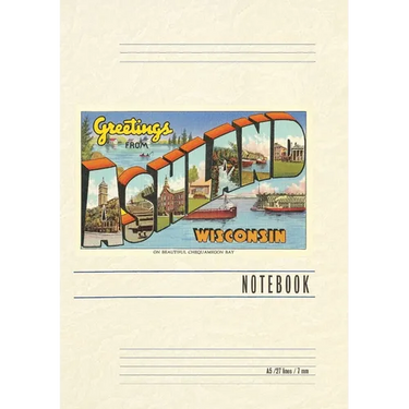 Vintage Lined Notebook Greetings from Ashland, Wisconsin