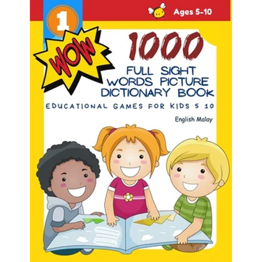 1000 Full Sight Words Picture Dictionary Book English Malay Educational Games for Kids 5 10: First Sight word flash cards learning activities to build
