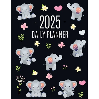 Baby Elephant Planner 2025: Cute Daily Organizer for 2025 (12 Months) Funny Jungle Animal Scheduler with Yellow Butterflies, Flowers & Pink Hearts