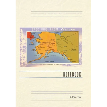 Vintage Lined Notebook Greetings from Alaska, Map