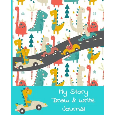 My Story Draw & Write Journal: Dino Racers Primary Notebook for Boys & Girls, Grades K-2, Half Picture Space & Half Handwriting Practice Lines. Handy