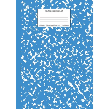 Marble Notebook A4: Blue Marble College Ruled Journal