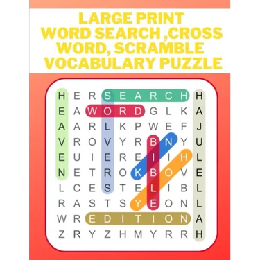 Large print word search, cross word, scramble vocabulary puzzle