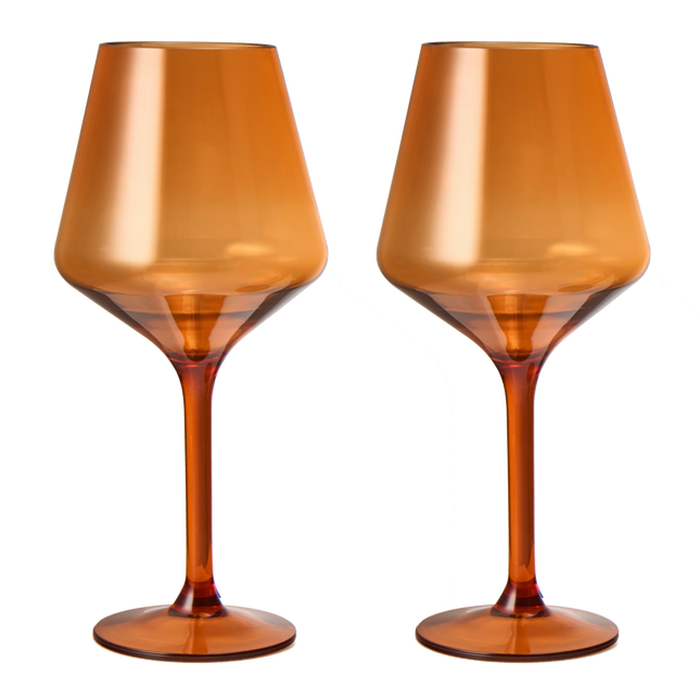 Floating Wine Glasses for Pool - Set of 2-15 OZ Shatterproof Poolside Wine Glasses, Tritan Plastic Reusable, Beach Outdoor Cocktail, Wine, Champagne, Water Glassware Spring Summer (Burnt Orange) by The Wine Savant