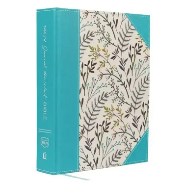 NKJV, Journal the Word Bible, Large Print, Blue Floral Cloth, Red Letter Edition: Reflect, Journal, or Create Art Next to Your Favorite Verses
