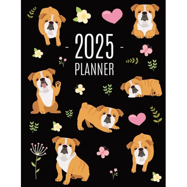 Bulldog Planner 2025: Beautiful Dog Organizer: January-December (12 Months) Cute Agenda With Puppy, Butterflies & Flowers