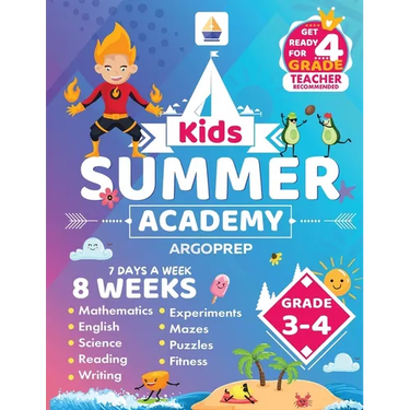 Kids Summer Academy by ArgoPrep - Grades 3-4: 8 Weeks of Math, Reading, Science, Logic, and Fitness Online Access Included Prevent Summer Learning Los