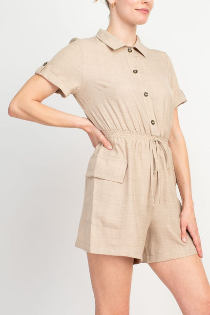 Emma & Michele Light Taupe Polyester Woven Romper by Curated Brands