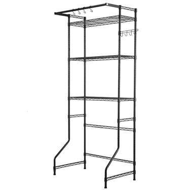 EVOR Over The Washer and Dryer Storage Shelf, 3 Tier Laundry Room Drying Rack with Hanger Rod and Hooks, Adjustable Over Washer and Dryer Shelves, Laundry Room Shelf Storage Space Saver, Black