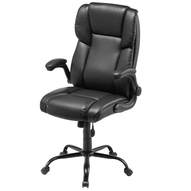 Executive Office Chair, 300lbs Capacity with Airbag-style Adjustable Lumbar Support, High Back PU Leather Office Chair Ergonomic for Back Pain, with Padded Flip-up Arms
