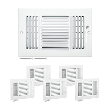 Floor Registers 3-Way 6 x 10 Inch Iron Floor Vents for HVAC Grilles 6-Pack White