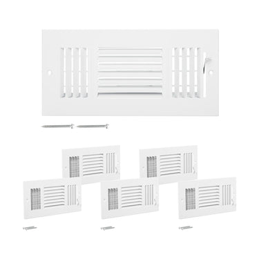 Floor Registers 3-Way 4 x 10 Inch Iron Floor Vents for HVAC Grilles 6-Pack White