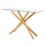 Glass Coffee Table, Modern Rectangle Sofa Side Table with Tempered Glass Top & Iron Cross-Legs, Golden Geometric Consloe Desk with Adjustable Anti-slip Foot Pads for Living Room, Entryway, Foyer