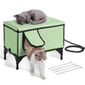 Elevated Heated Cat House Cuboid Kitty Shelter with Heated Pad Green (L)