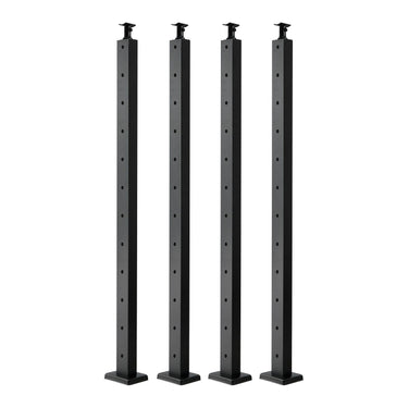 4-Pack Cable Railing Post, 42x1x2 In Horizontal-Hole Deck Railing Post with Pre-Drilled Holes, Stainless Steel Cable Rail Post with Horizontal and Curved Bracket, Black, 4JZLGZXHS106REP67001V0