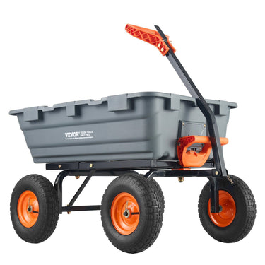 Dump Cart, Poly Garden Dump Cart with Easy to Assemble Steel Frame, Dump Wagon with 2-in-1 Convertible Handle, 6.48 cu.ft Utility Wheelbarrow 1200 lbs Capacity, 13 inch Tires
