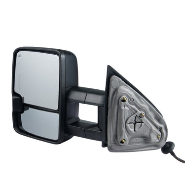 Towing Mirrors, Left & Right Pair Set for Chevrolet Silverado (2003-2007)/GMC/Cadillac, Power Heated with Signal Light & LED Driving Light, Manual Telescoping Folding, and Heating Defrost, Black