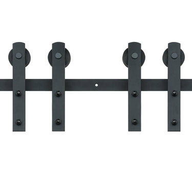 8FT Sliding Barn Door Hardware Kit, 330LBS Heavy Duty Barn Door Track Kit for Double Doors, Fit 3.7-4.3FT Total Wide and 1.3"-1.8" Thick 2 Door Panel, with Smooth & Silent Pulley (I Shape)