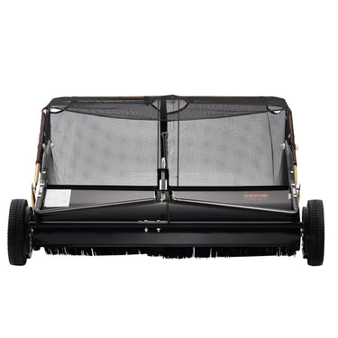 42 Inch Lawn Sweeper Tow Behind, 12 cu.ft. Large Pull Behind Grass Sweeper, Heavy Duty Leaf & Grass Collector with Dumping Rope Design, Adjustable Sweeping Height for Picking Up Debris & Grass