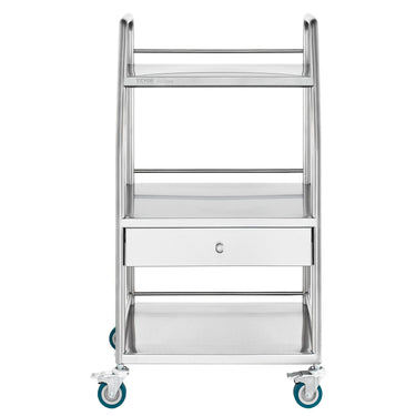 Lab Serving Cart, 3 Layers Stainless Steel Utility Rolling Cart, Medical Cart with A Drawer, Dental Utility Cart with Lockable Wheels, for Laboratory, Hospital, Dental Use