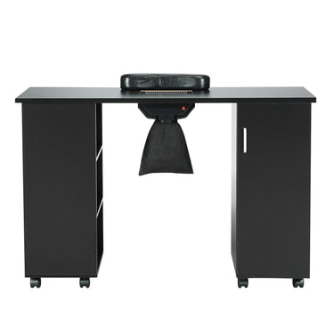Manicure Table, Nail Table Station with Electric Dust Collector, Moveable Nail Tech Desk with 8 Wheels (4 Lockable), 3 Dust Bag & Wrist Rest, MDF Nail Art Workstation for Spa Beauty Salon, Black
