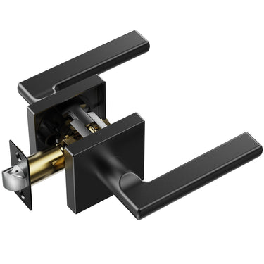 Passage Door Handle, 1 Pack Matte Black Door Lever, Left or Right Handing Reversible Lever Non-Locking, 45° Rotation to Open, Square Interior Door Handles for Hallways, Closets, Meeting Spaces