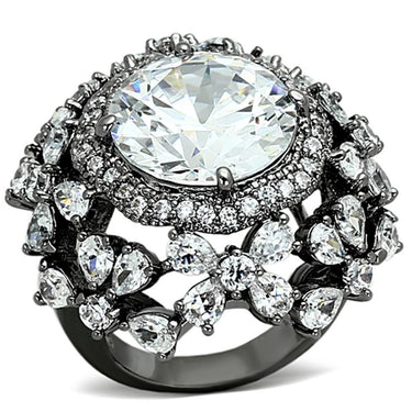 LOA874 - Ruthenium Brass Ring with AAA Grade CZ in Clear