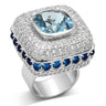 LOA861 - Rhodium Brass Ring with Synthetic Spinel in London Blue