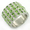 LOA658 - Rhodium Brass Ring with Top Grade Crystal in Apple Green color