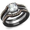 LOA1343 - IP Black(Ion Plating) Stainless Steel Ring with AAA Grade CZ in Clear
