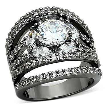 LOA895 - Ruthenium Brass Ring with AAA Grade CZ in Clear