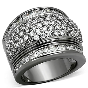 LOA894 - Ruthenium Brass Ring with AAA Grade CZ in Clear