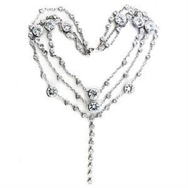 LOA554 - Rhodium 925 Sterling Silver Necklace with AAA Grade CZ in Clear