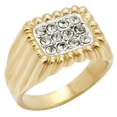 2W039 - Gold+Rhodium Brass Ring with Top Grade Crystal in Clear
