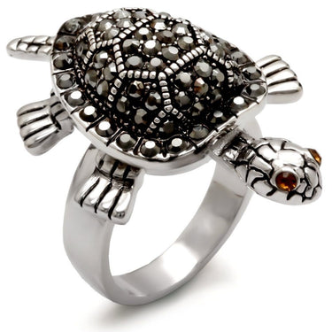 0W285 - Rhodium Brass Ring with Top Grade Crystal in Multi Color