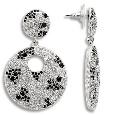 1W122 - Imitation Rhodium Brass Earrings with AAA Grade CZ in Black Diamond