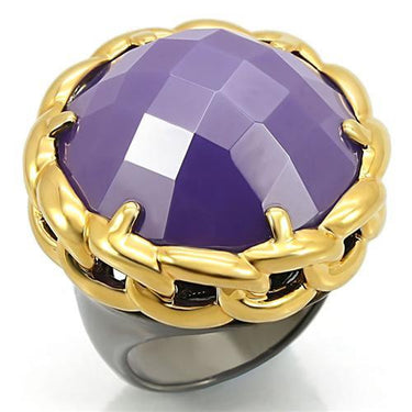 0W311 - Gold+Ruthenium Brass Ring with Milky CZ in Tanzanite