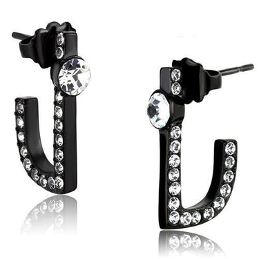 TK2150 - IP Black(Ion Plating) Stainless Steel Earrings with Top Grade Crystal in Clear