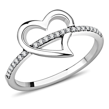 DA164 - High polished (no plating) Stainless Steel Ring with AAA Grade CZ in Clear
