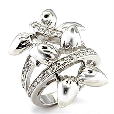 6X042 - Rhodium Brass Ring with AAA Grade CZ in Clear