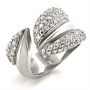 9W076 - Rhodium Brass Ring with AAA Grade CZ in Clear