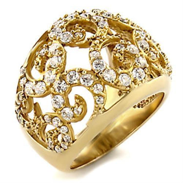 9W070 - Gold Brass Ring with AAA Grade CZ in Clear