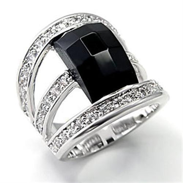 7X055 - Rhodium Brass Ring with AAA Grade CZ in Jet