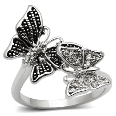 3W214 - Rhodium Brass Ring with AAA Grade CZ in Clear