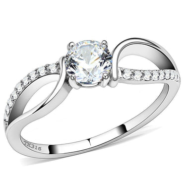 DA004 - High polished (no plating) Stainless Steel Ring with AAA Grade CZ in Clear