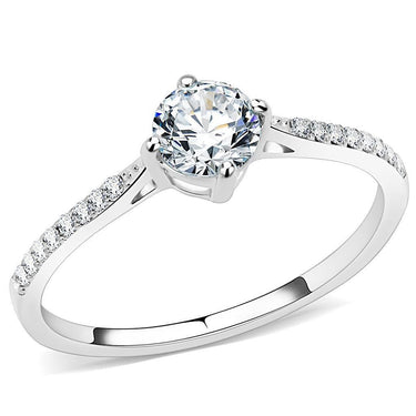 DA018 - High polished (no plating) Stainless Steel Ring with AAA Grade CZ in Clear