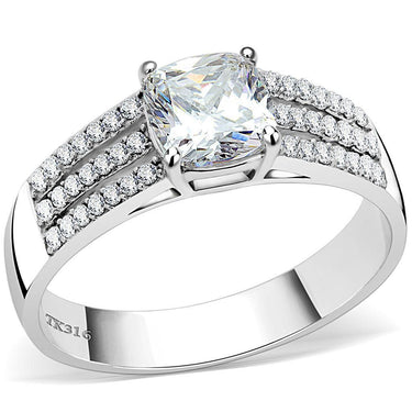 DA020 - High polished (no plating) Stainless Steel Ring with Cubic in Clear