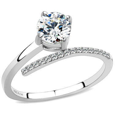 DA039 - High polished (no plating) Stainless Steel Ring with AAA Grade CZ in Clear
