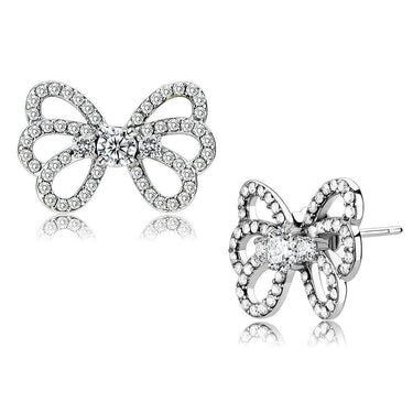 DA067 - High polished (no plating) Stainless Steel Earrings with AAA Grade CZ in Clear