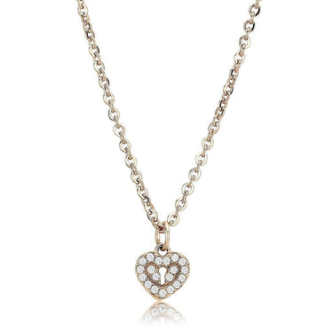 DA086 - IP Rose Gold(Ion Plating) Stainless Steel Chain Pendant with AAA Grade CZ in Clear